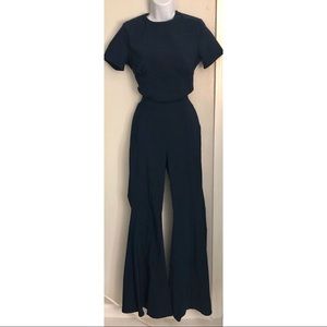 Navy Luxe Crop Top & Flared Pants Set